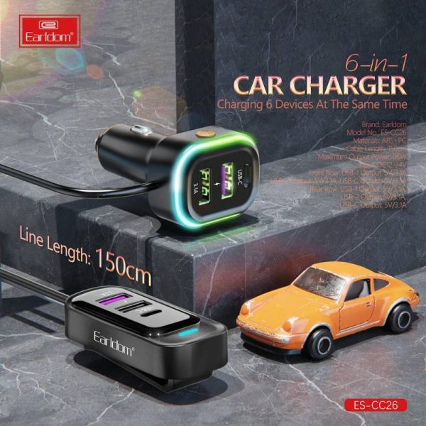 شارژر فندکی 65 وات ارلدام مدل 6IN1 CAR CHARGER CC26 - Image 8