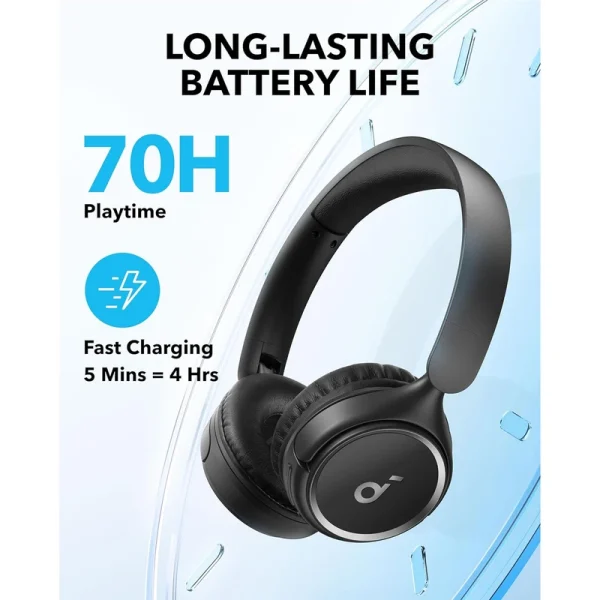 هدفون بلوتوثی انکر مدل Soundcore H30i بدون قابلیت نویز کنسلینگ، درگاه شارژ USB Type-C، دارای میکروفون داخلی با کیفیت بالا، مجهز به فناوری BassUp، مقاومت در برابر رطوبت و عرق - Image 2