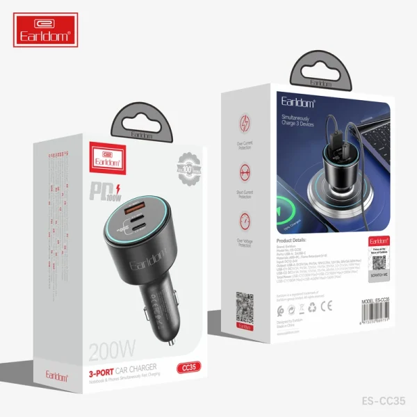 شارژر فندکی 200 وات 3 پورت ارلدام مدل CC35 - Image 2