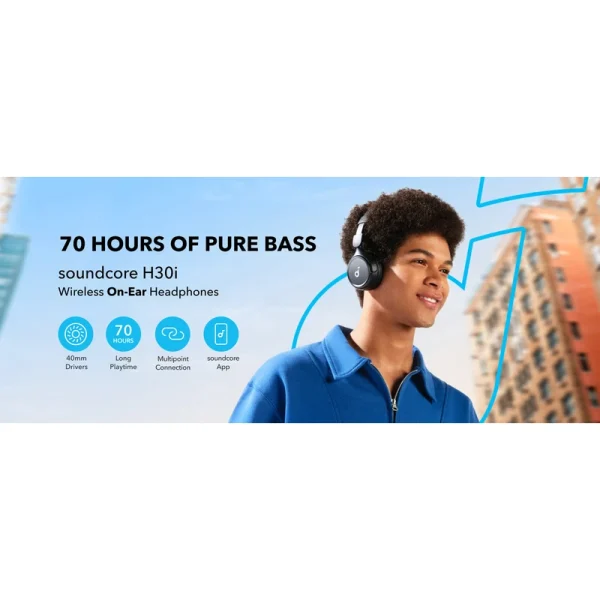 هدفون بلوتوثی انکر مدل Soundcore H30i بدون قابلیت نویز کنسلینگ، درگاه شارژ USB Type-C، دارای میکروفون داخلی با کیفیت بالا، مجهز به فناوری BassUp، مقاومت در برابر رطوبت و عرق - Image 6
