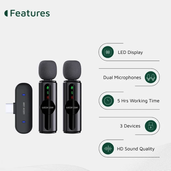 ست میکروفن بی سیم گرین لاین مدل GM-76X با درگاه اتصال USB-C/لایتنینگ/USB-A - Image 4